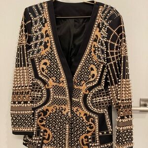 Embellished Black & Gold Women's Blazer Jacket